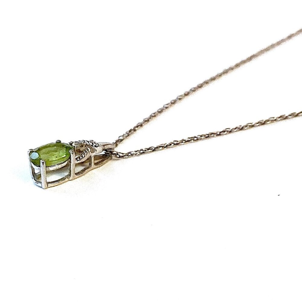 Vintage Peridot Necklace, Sterling Silver with CZ and Green Stone Pendant - Picture 6 of 12